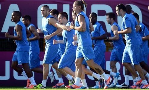 The French national football team during a training session in Kircha