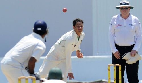 Pakistan's Saeed Ajmal (C) was the world's leading Test wicket-taker in 2011 with 50 scalps in eight matches