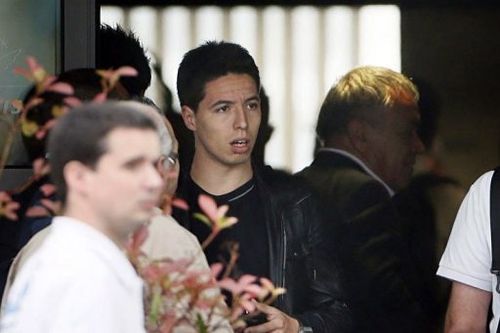 Samir Nasri arrives at Le Bourget airport after flying from Donetsk