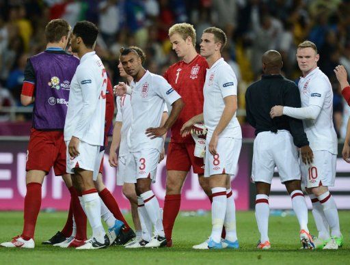 England&#039;s player react after being defeated