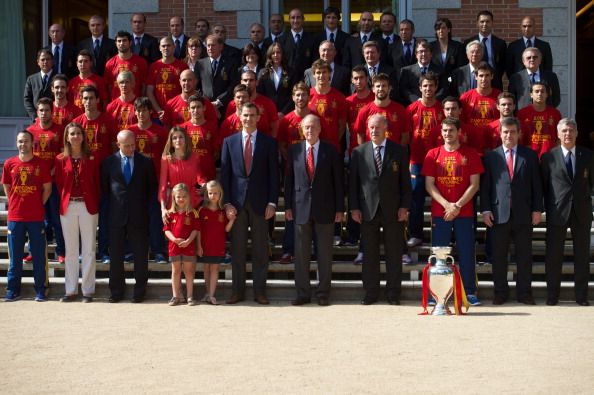 King Juan Carlos Of Spain Receives The Victorious Spain Team