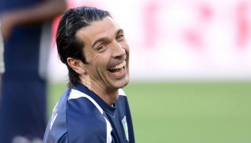 Italian goalkeeper Gianluigi Buffon is pictured during a training session