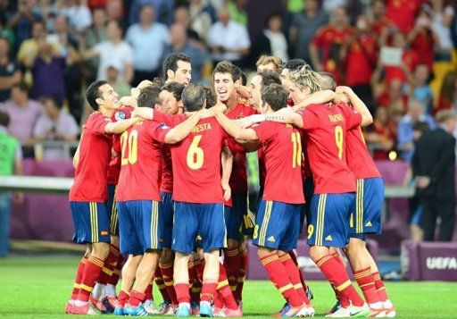 Spanish players celebrate