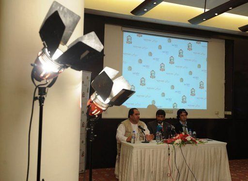 President of the Afghanistan Football Federation Keramuddin Karim (L) announced the championship in Kabul Tuesday