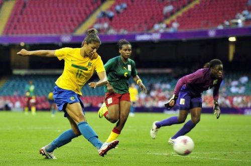 Brazilian striker Cristiane scores a goal