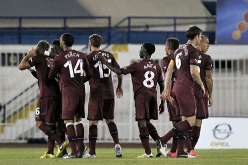 Newcastle United's players celebrate their goal