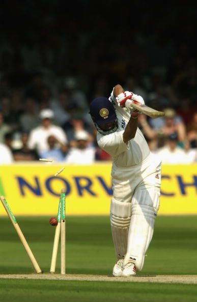 Sachin Tendulkar of India is bowled out