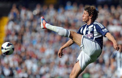 West Bromwich Albion&#039;s defender Billy Jones clears the ball