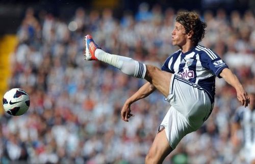 West Bromwich Albion's defender Billy Jones clears the ball