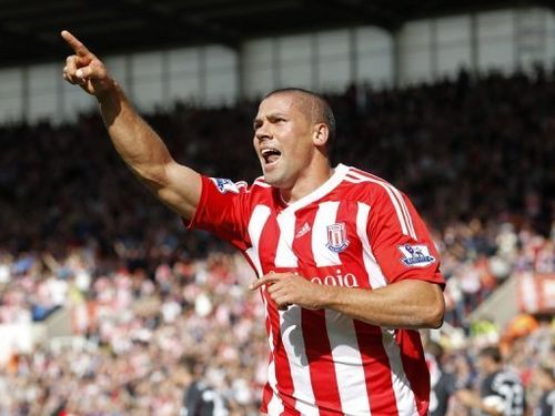 Stoke City's striker Jonathan Walters celebrates scoring