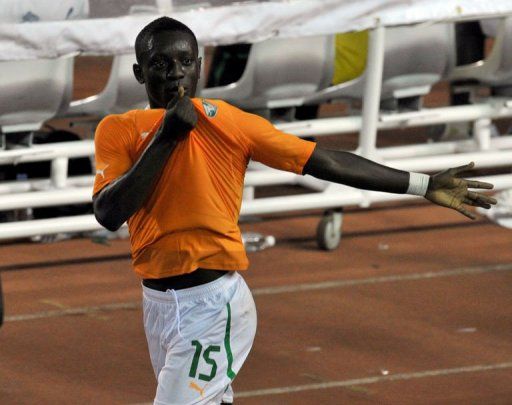 Ivory Coast&#039;s Max Gradel celebrates his goal