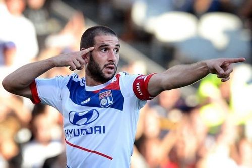 Lyon's Lisandro Lopez celebrates after scoring