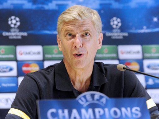 Arsenal&#039;s head coach Arsene Wenger gives a press conference in Montpellier, France