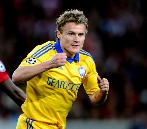 BATE Borisov&#039;s forward Vitali Rodionov celebrates after scoring