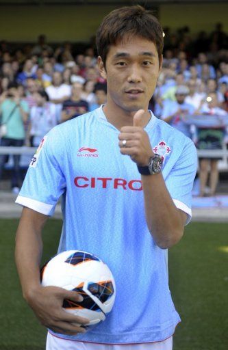 Celta de Vigo&#039;s new South Korean striker Park Chu-Young, pictured during his official presentation in Vigo, in August