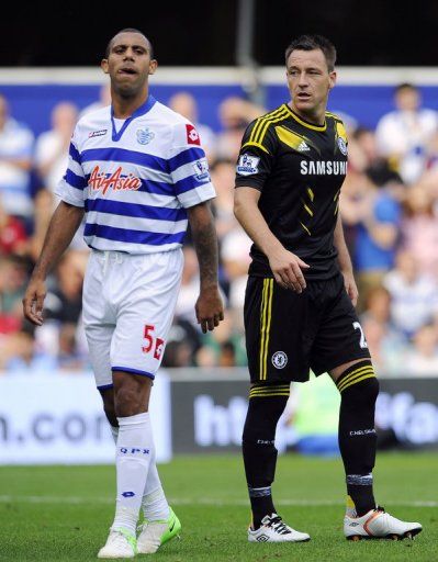 Anton Ferdinand (left) is seen with Chelsea&#039;s John Terry