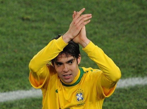 Kaka applauds supporters as he leaves the pitch during the 2010 World Cup