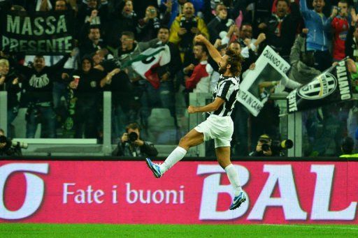 Juventus&#039; midfielder Andrea Pirlo celebrates after scoring a goal