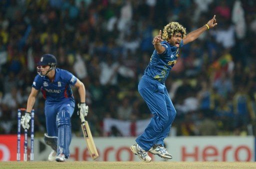 Fast bowler Lasith Malinga dashed England&#039;s hopes with three wickets in his first over, reducing England to 18-3