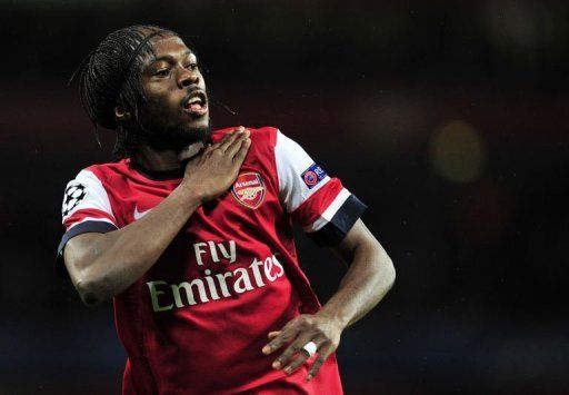 Arsenal&#039;s Gervinho celebrates scoring