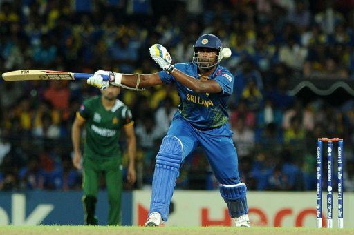 Sri Lankan cricketer Thisara Perera plays a shot