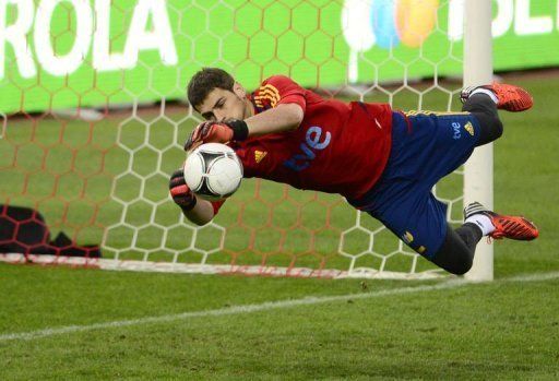 Spain&#039;s goalkeeper and captain Iker Casillas in training in Madrid Monday