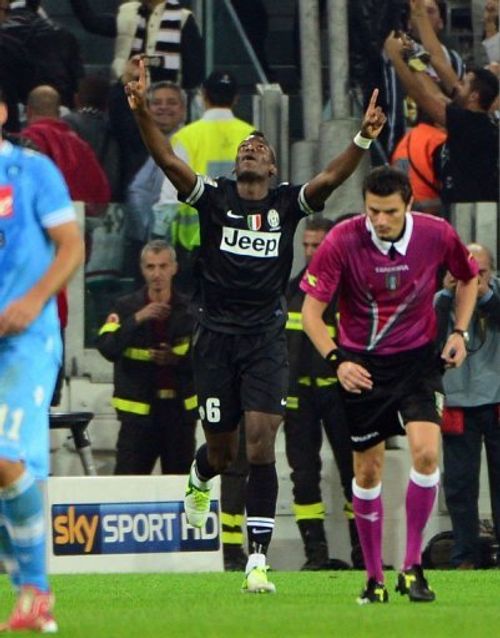 Juventus' Paul Pogba celebrates after scoring a goal