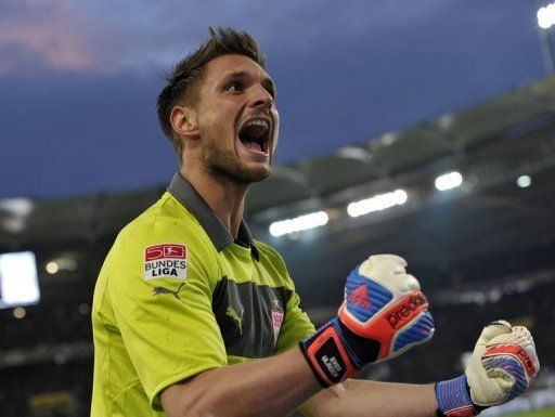 Stuttgart&#039;s goalkeeper Sven Ulreich reacts after his team scored the winning goal