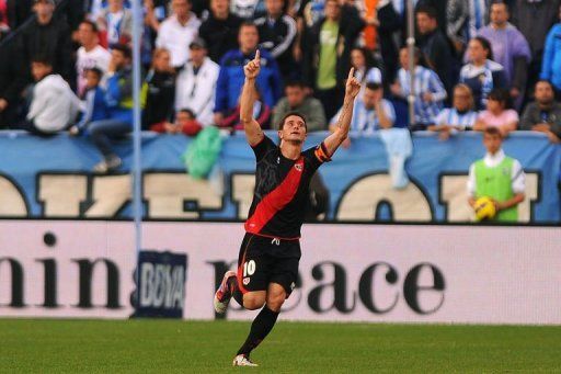 Rayo Vallecano&#039;s forward Piti celebrates after scoring