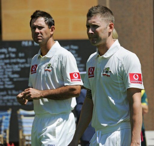 Michael Clarke said former skipper Ricky Ponting (L) was fit to play after being troubled by hamstring soreness.