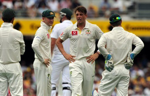 South Africa lost the wicket of skipper Graeme Smith (3rd-L) but made a steady start to the first Test against Australia