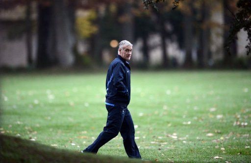 Didier Deschamps leaves after a press conference in Clairefontaine-en-Yvelines, outside Paris