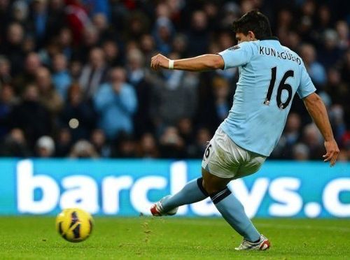 Manchester City's forward Sergio Aguero scores his team's second goal