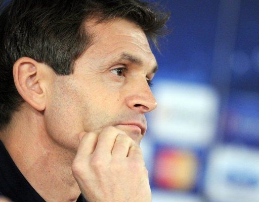 Tito Vilanova attends a press conference in Moscow