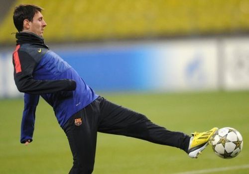 Barcelona's forward Lionel Messi during training in Moscow