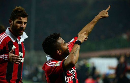 AC Milan&#039;s Robinho celebrates after scoring