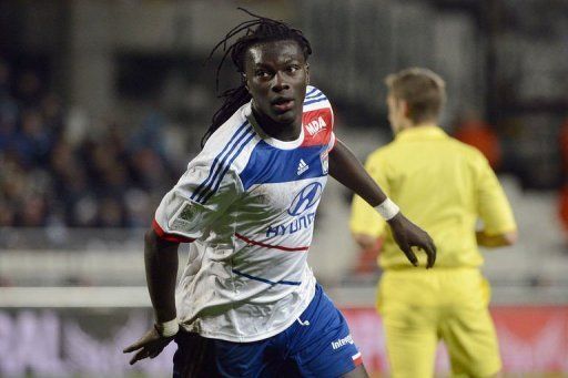 Lyon&#039;s Bafetimbi Gomis celebrates after scoring