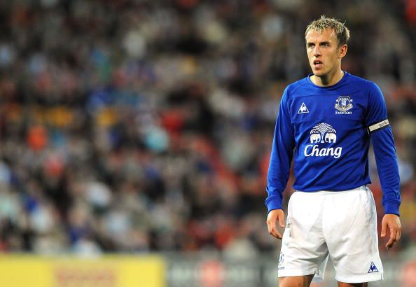BRISBANE, AUSTRALIA - JULY 17:  Phil Neville of Everton watches on during a pre-season friendly match between Brisbane Roar and Everton at Suncorp Stadium on July 17, 2010 in Brisbane, Australia. 