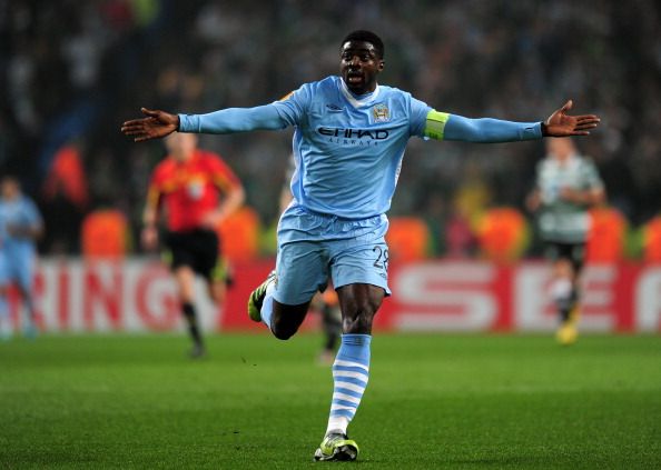 MANCHESTER, ENGLAND - MARCH 15:  Kolo Toure of Man City in action during the UEFA Europa League round of 16 second leg match between Manchester City FC and Sporting Lisbon at Etihad Stadium on March 15, 2012 in Manchester, England.  
