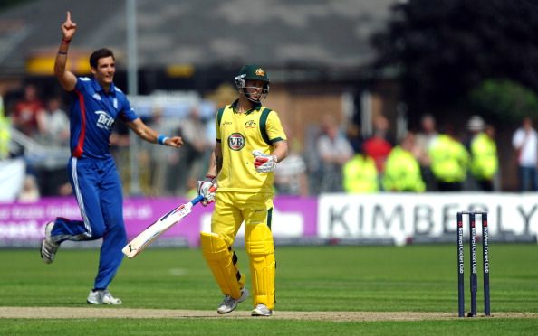 Australia&#039;s Matthew Wade looks on as Eng