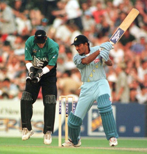 India&#039;s Mahommad Azharuddin bats infront of New Ze