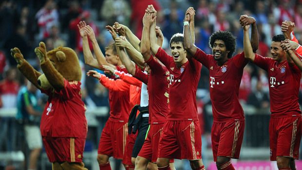 Bayern Munich players celebrating their 6-1 league win over Stuttgart on 2nd September 2012