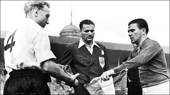 Billy Wright and Ferenc Puskas before the 6-3 demolition