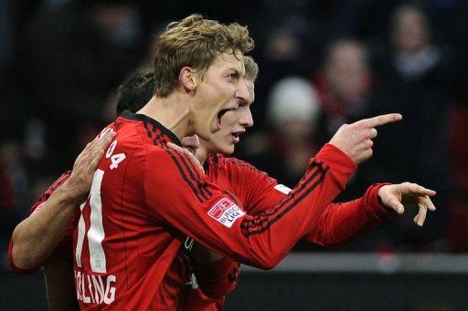 Stefan Kiessling (L) scored Leverkusen&#039;s winner in the 37th minute