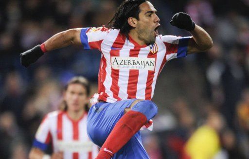 Atletico Madrid&#039;s Radamel Falcao celebrates after scoring