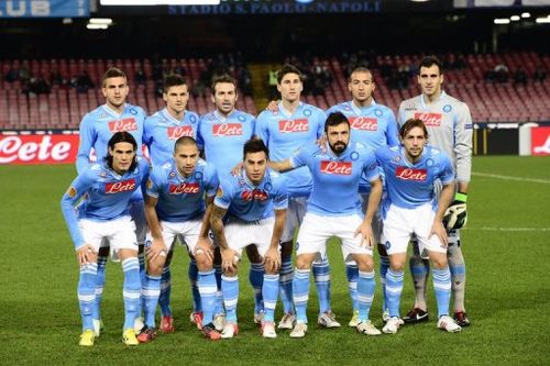 Napoli's players pose prior the UEFA Europa league Group F football match SSC Napoli vs PSV Eindhoven on December 6