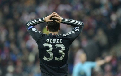 Bayern striker Mario Gomez misses a chance in the UEFA Champions League match against Bate Borisov on December 5, 2012