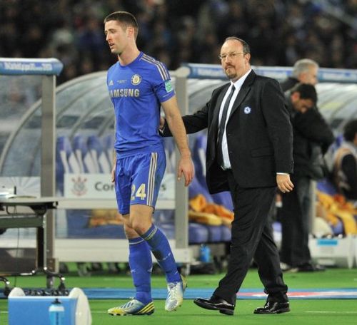 Chelsea defender Gary Cahill trudges off after getting a red card in the 1-0 defeat to Corinthians on December 16, 2012