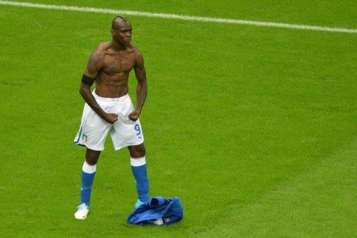 Italian forward Mario Balotelli at the Euro 2012 football championships on June 28, 2012 in Warsaw, Poland