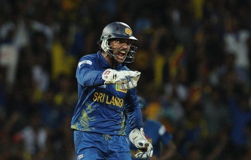 Sri Lankan veteran Kumar Sangakkara during a T20 Cricket World Cup match against Pakistan in Colombo on October 4, 2012